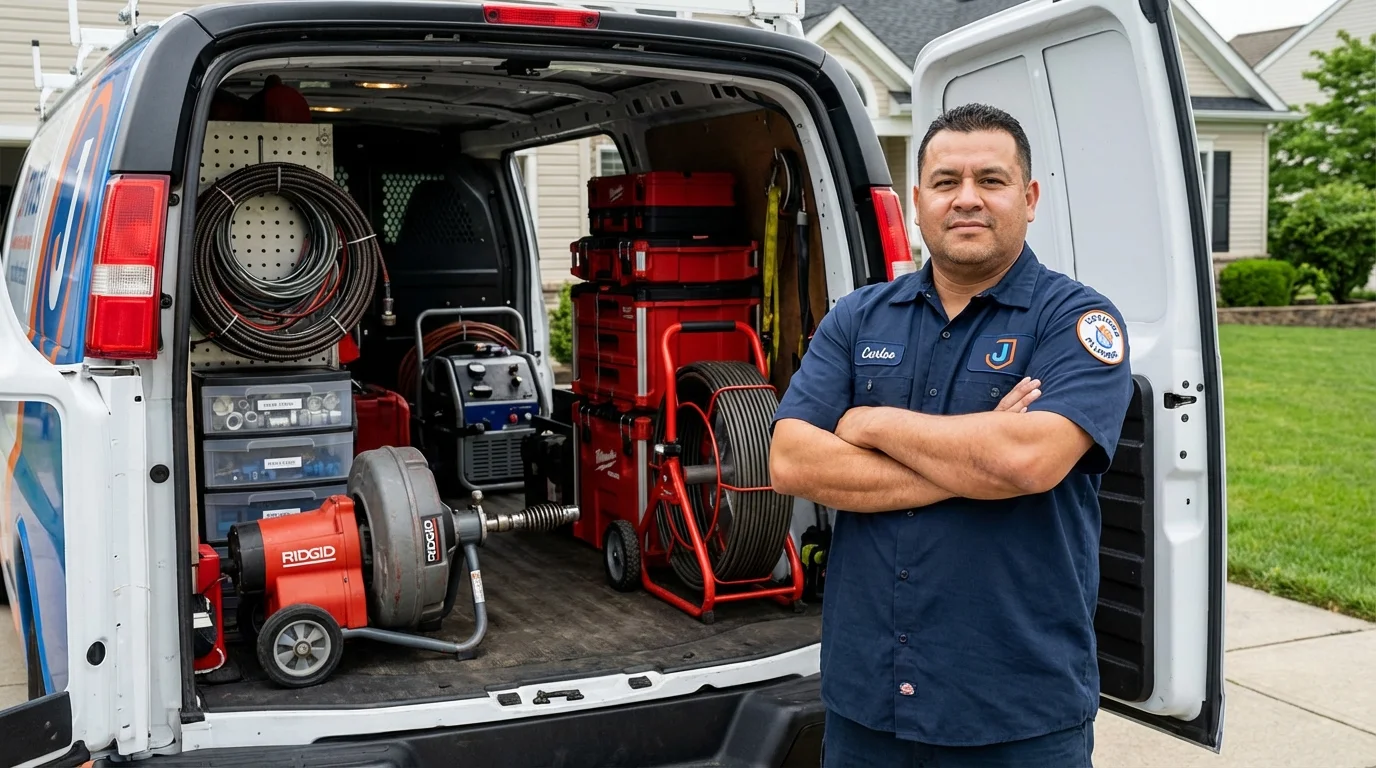 Professional drain cleaning equipment and Johns Plumbing LLC plumber in Iola
