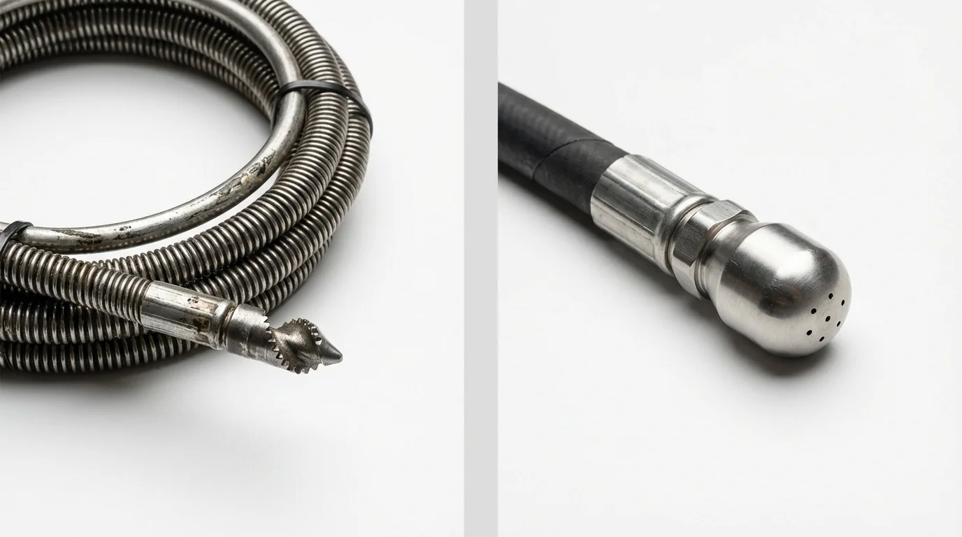 Drain snake cable and hydro jetting nozzle used for drain cleaning in Iola, KS