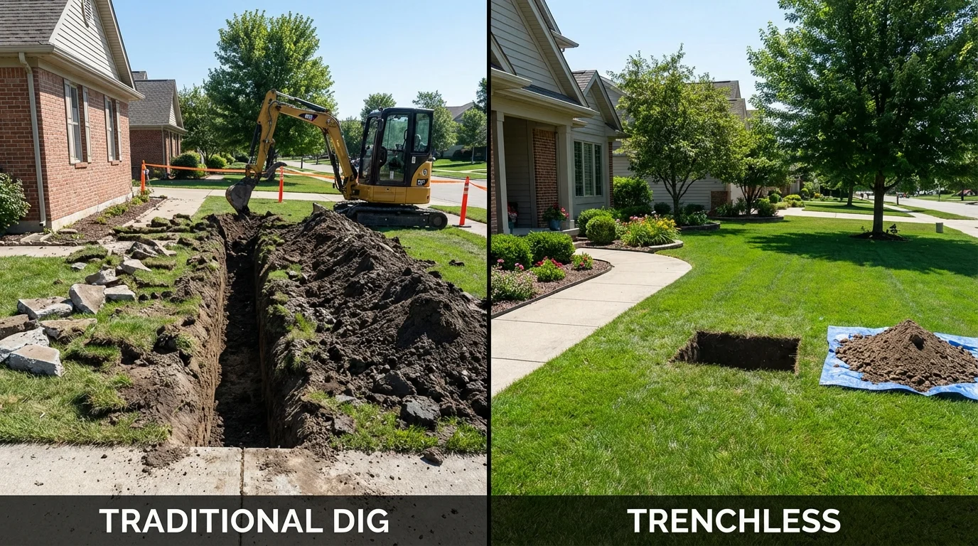 Trenchless sewer repair with minimal yard damage versus traditional excavation in Iola, KS
